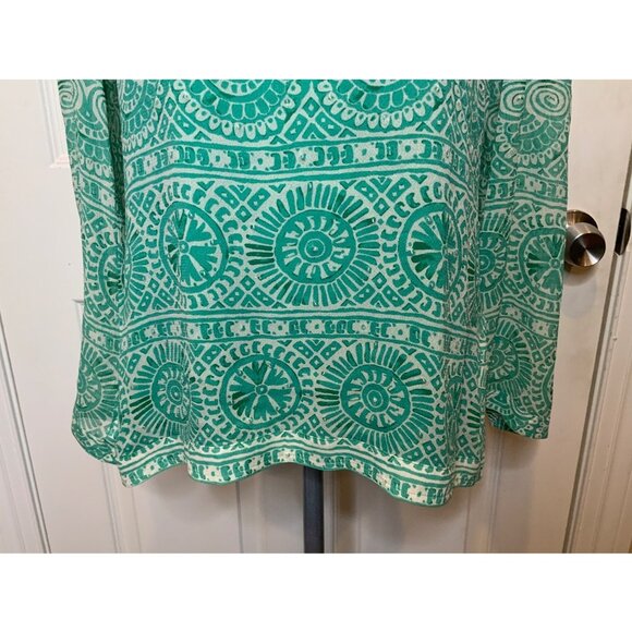 Tory Burch Green Gray Silk Geometric Sequin Tunic Top, Size 8 - Picture 3 of 10
